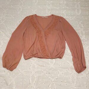 Francesca's Dusty Rose V-Neck Peasant Blouse